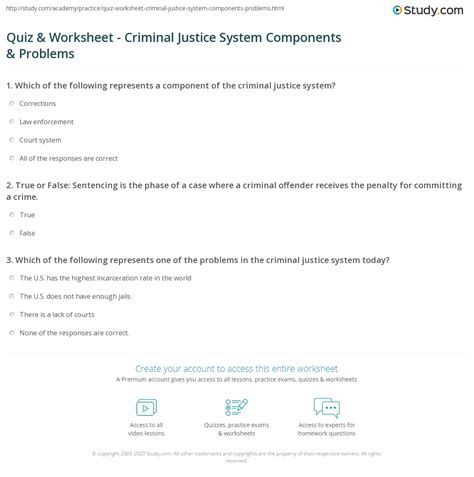 Quiz & Worksheet - Criminal Justice System Components & Problems ...