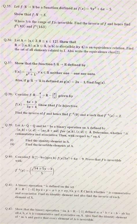 Q.35: Let f:N→N be a function defined as f(x)=9x2+6x−5. Show that f:N→S,