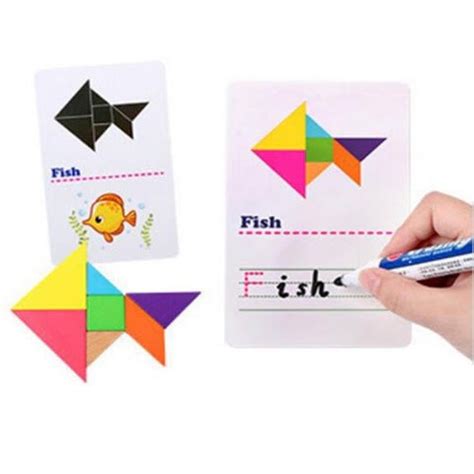Extrokids Wooden Colourful Alphabetic Tangram Letters Writing Card - E