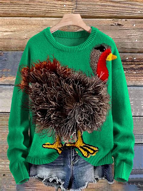 Funny Turkey Art Print Knit Pullover Sweater | Knitted pullover ...