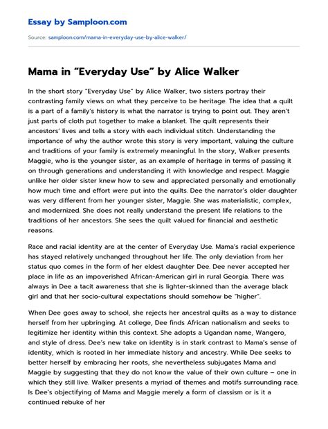 Mama in "Everyday Use" by Alice Walker Free Essay Sample on Samploon.com