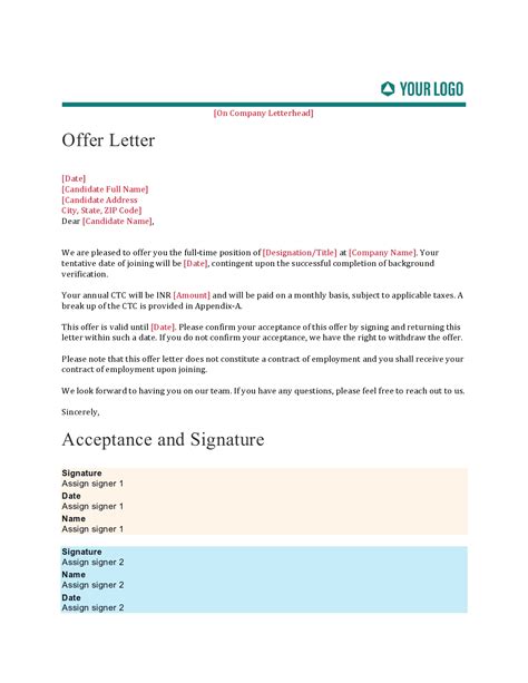 Contract Job Offer Letter Template - Infoupdate.org