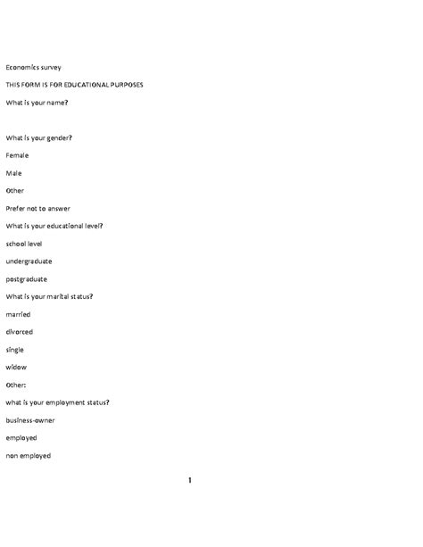 Eco - Economics survey THIS FORM IS FOR EDUCATIONAL PURPOSES What is ...