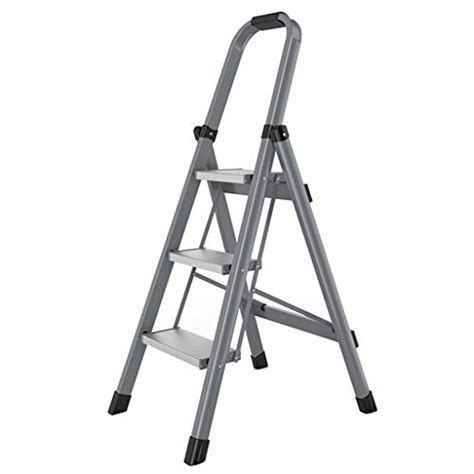 Buy ZAQI Step Ladder with Handrails 3 Step, Grey Safety Folding Heavy ...