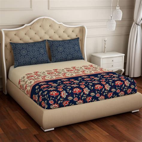 Buy SPACES Atrium Plus Printed Cotton 144TC 3 Pcs Double Bedsheet Set ...