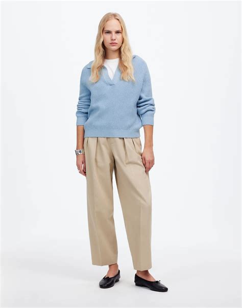 Shaker-Stitch Johnny Collar Sweater | Madewell