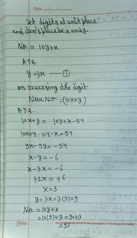 the digit in the tens place of the two digit number is three times that ...