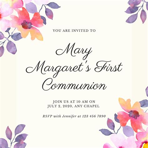 Free custom printable First Communion invitation templates | Canva