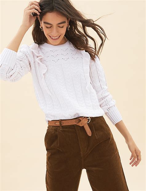 Buy Crew Neck Frill Detail Jumper at Marks & Spencer