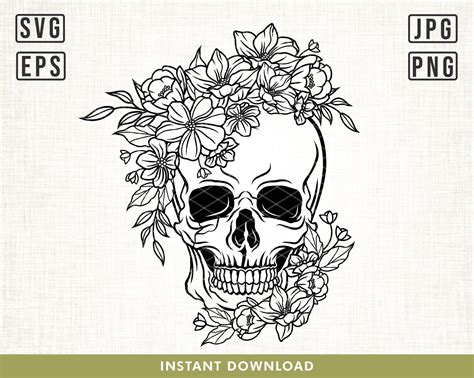 Floral Skull Svg, Skull Svg, Flower Skull Svg, Flower Skull Clip Art ...
