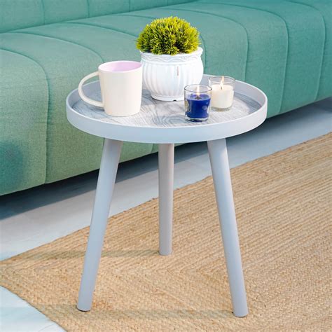Nayasa Plastic Round Modern Side Coffee Table with an Asthetic Wooden ...