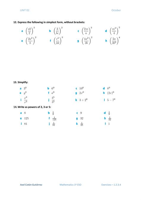 1 ESO - Unit 02 - Exercises 2.3 - Properties of Powers | PDF
