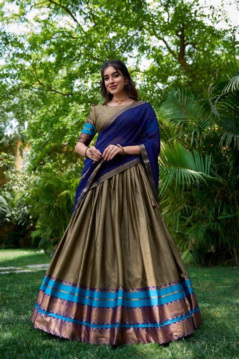 Chiku South Style Poly Cotton Half Saree – A Timeless Blend