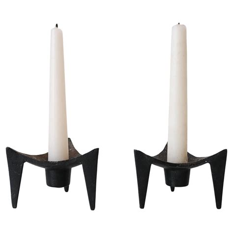 Mid-Century Modernist Japanese Iron Candle Holders For Sale at 1stDibs