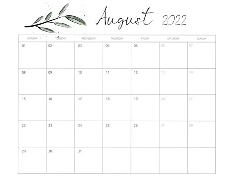 41 cute simple printable august calendars 2022 for free – Artofit