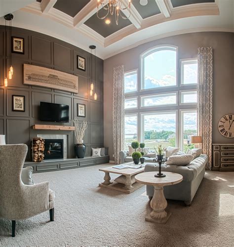 Beautiful two-story family room with floor to ceiling windows | Living ...
