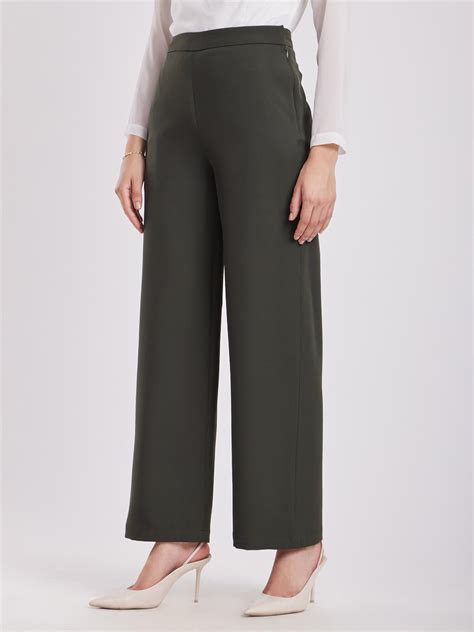 Buy Olive Wide Leg Formal Pants Online | FableStreet
