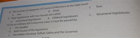 8. The number of categories of Council of Ministers at the state level ...