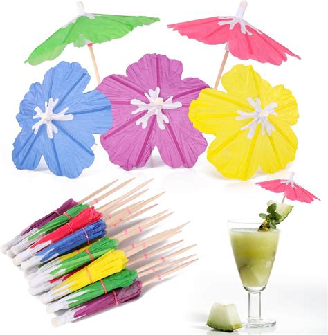 Amazon.com | [100 PCS] Hibiscus Drink Umbrellas Cocktail Picks ...