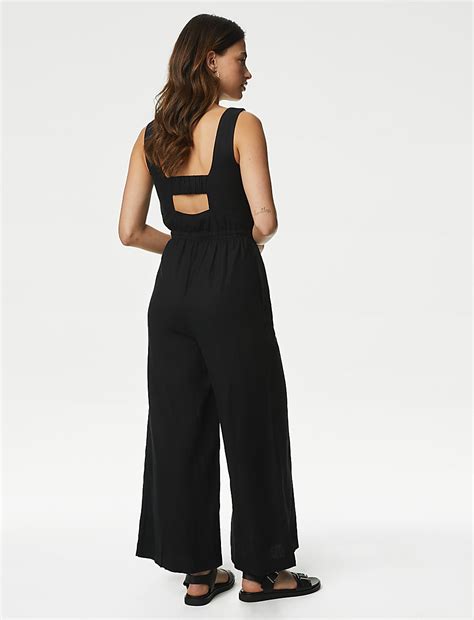 Buy Linen Rich Sleeveless Jumpsuit at Marks & Spencer