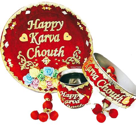 Buy Indian Karva Chauth Thali Set For Karva Pujan/Husband Wife Festival ...