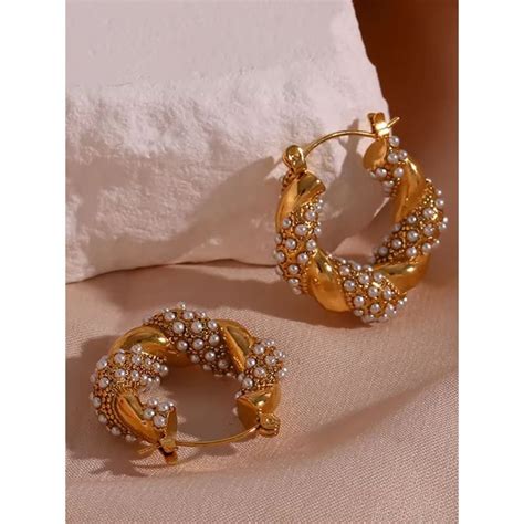 Buy Peachy Accessories Gold Plated Elegant Pearl Hoop Earrings Online