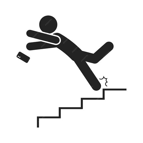 Pictogramme isolé d'un homme tombé dans les escaliers avec un téléphone ...