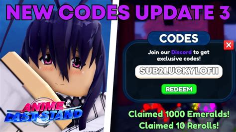 *NEW* ALL CODES FOR UPDATE 3 IN ANIME LAST STAND! - YouTube