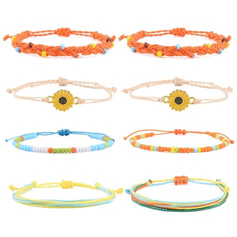 Buy SUNSH 8PCS Boho Woven Sunflower Charm Friendship Bracelets for ...