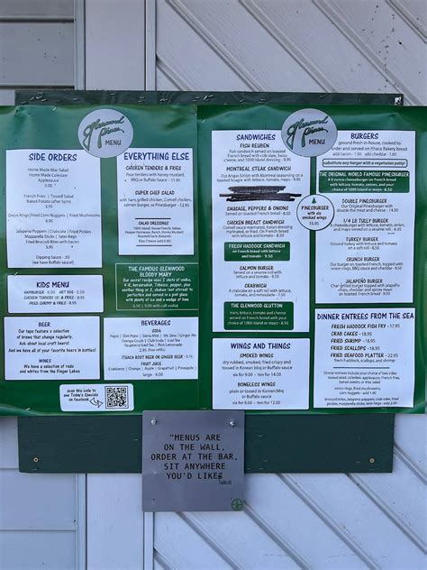 Menu at Glenwood Pines pub & bar, Ithaca