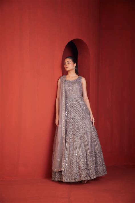 Neerus Lilac Color Nett Fabric Gown – Neerus India