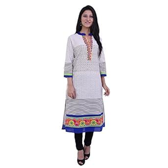 Buy INARA ROBES Off White & Blue Embroidered Flex Kurta at Amazon.in