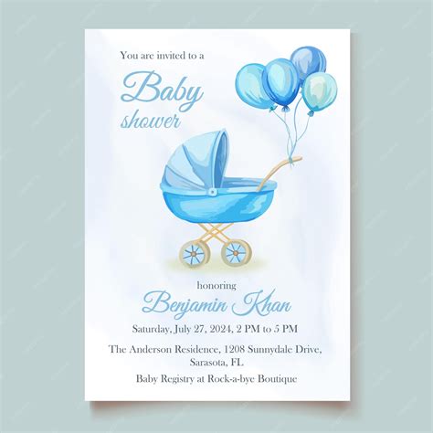 Premium Vector | Watercolor baby boy shower invitation with cute bear