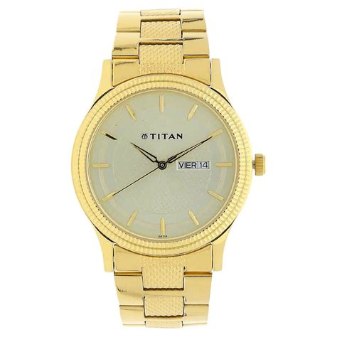 Titan Champagne Dial Golden Stainless Steel Strap Watch NL1650YM06 (DF ...