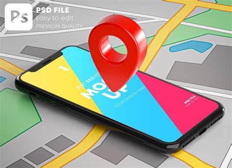 智能手机红色GPS标记定位地图元素样机素材包 Smartphone Red GPS Pin Point On Map Mockup Pack-变色鱼