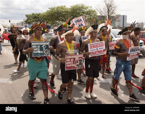 The indigenous Indian people from different parts of Brazil protesting ...