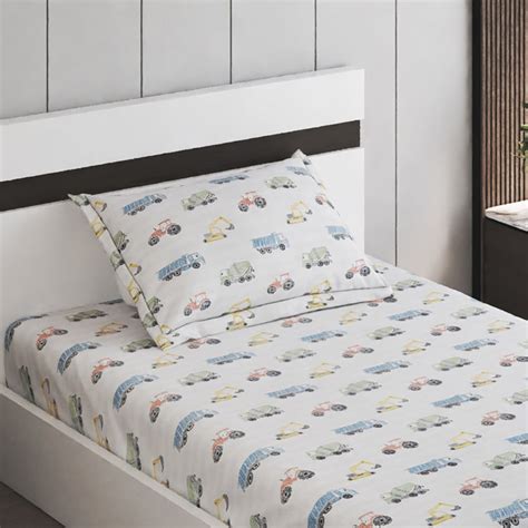 Buy Slate Kids Trucksdiggers Cotton 150TC Printed 2Pcs Single Bedsheet ...