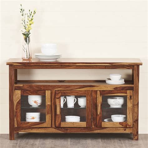 Home Centre Helios Brown Sheesham Wood Crockery Unit - 130 x 40 x 60 cm ...