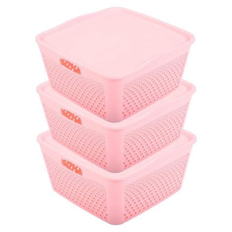 Kuber Industries Plastic Basket For Storage With Lid|Netted Design ...