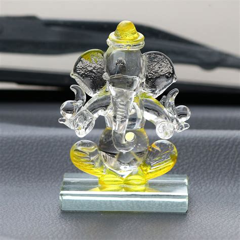 Yellow and Transparent Double Sided Crystal Car Ganesha Showpiece ...