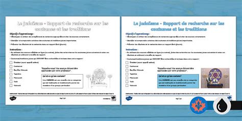 Judaism Customs and Traditions Research Report Activity French