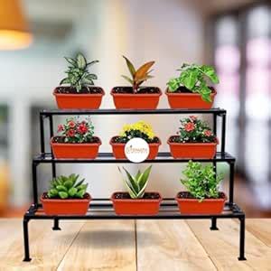 Stomata Gardens Metal Indoor Outdoor Planter Stand, Flower Pot Rack for ...