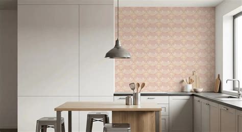 Nautical Blush Shell & Wave Pattern Wallpaper Accents