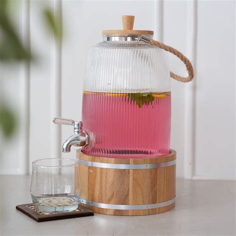 Close Ribbed Glass Beverage Dispenser With Base 3L – HOME 360