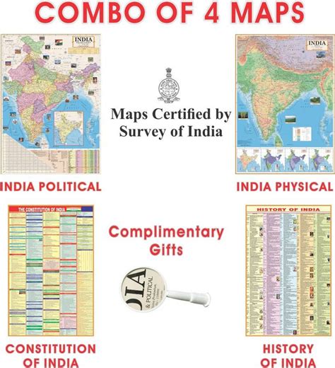 (COMBO OF 4 MAPS/CHARTS AND Magnifying Glass) INDIAN Constitution ...