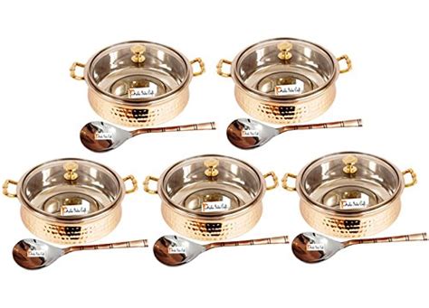 Buy Prisha India Craft Hammered Steel Copper Casserole Donga Glass Lid ...
