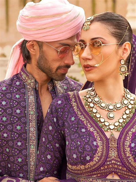 Purple Men's Indo-wester Silk Sherwani Set With Koti For Weeding - VJV ...