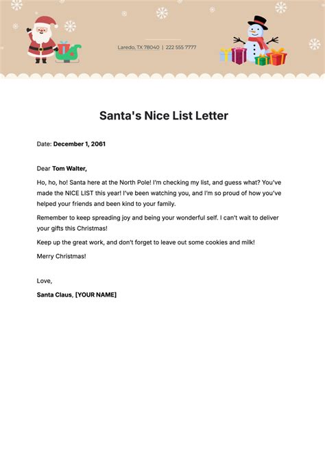 Free Santa's Nice List Letter Template to Edit Online