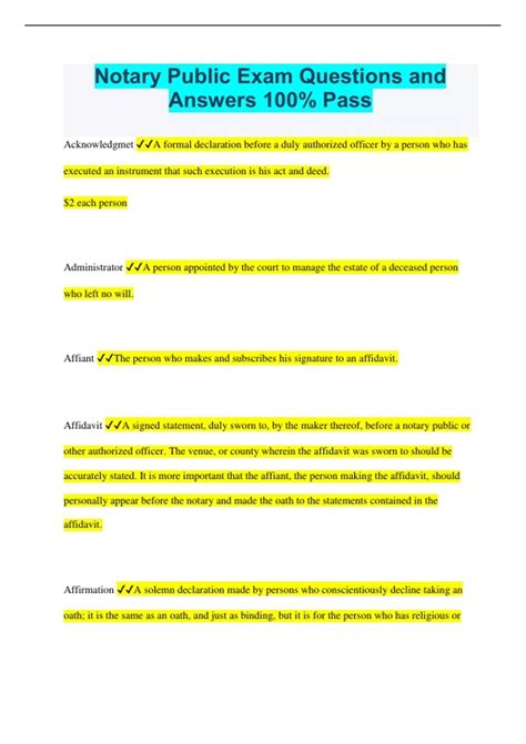 NOTARY PUBLIC PRACTICE EXAM PACK BUNDLE WITH COMPLETE SOLUTIONS RATED A ...