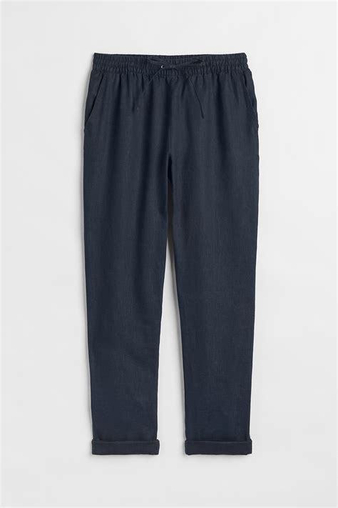 Linen joggers - Navy blue - Ladies | H&M IN